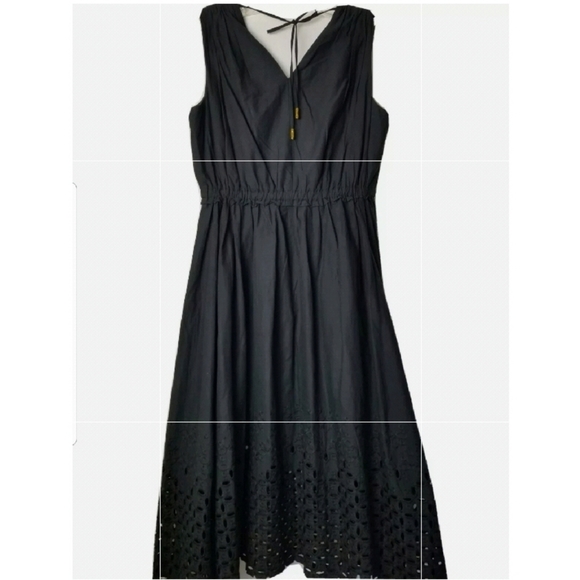 Donna Karan Black Cotton Embroidered Eyelet Hem Sleeveless A-line Dress Size 2 - Picture 10 of 16